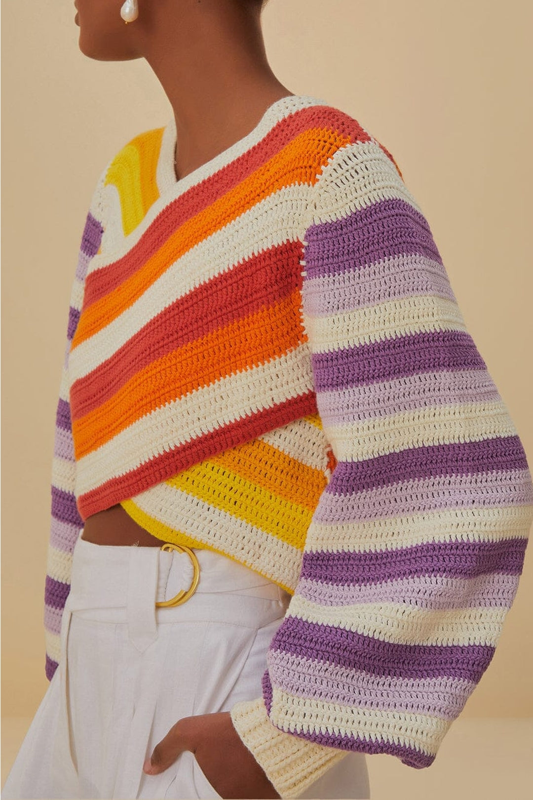 Pull Sunset Stripes en crochet en coton - Multicolore