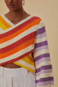 Pull Sunset Stripes en crochet en coton - Multicolore