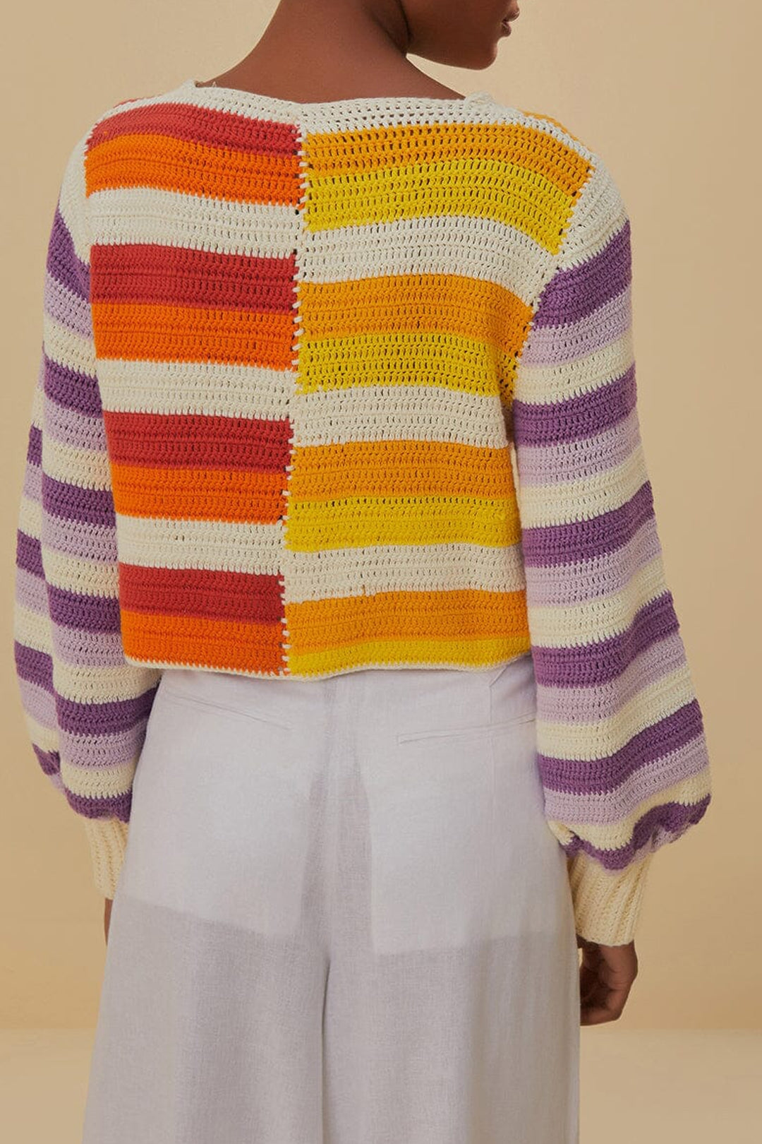 Pull Sunset Stripes en crochet en coton - Multicolore