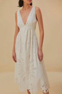 Robe longue sans manches Richelieu en lin - Blanc