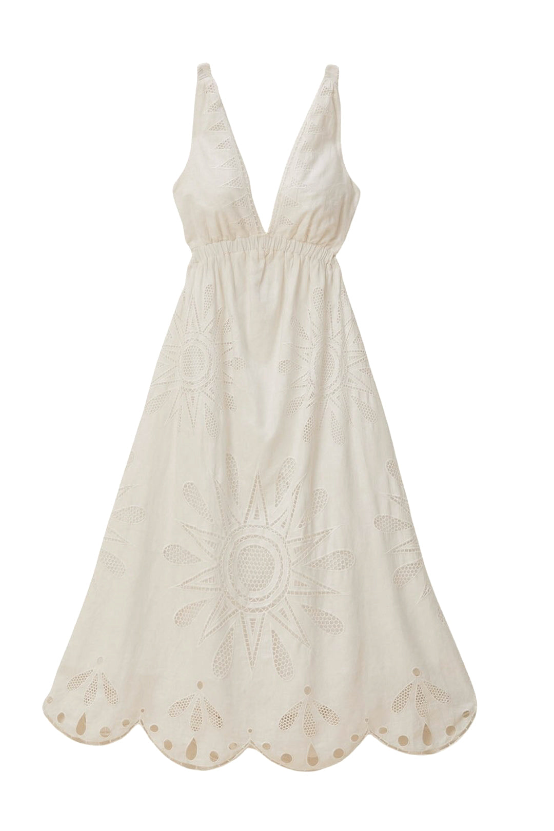 Robe longue sans manches Richelieu en lin - Blanc
