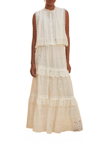 Jupe longue taille basse en coton - Blanc
