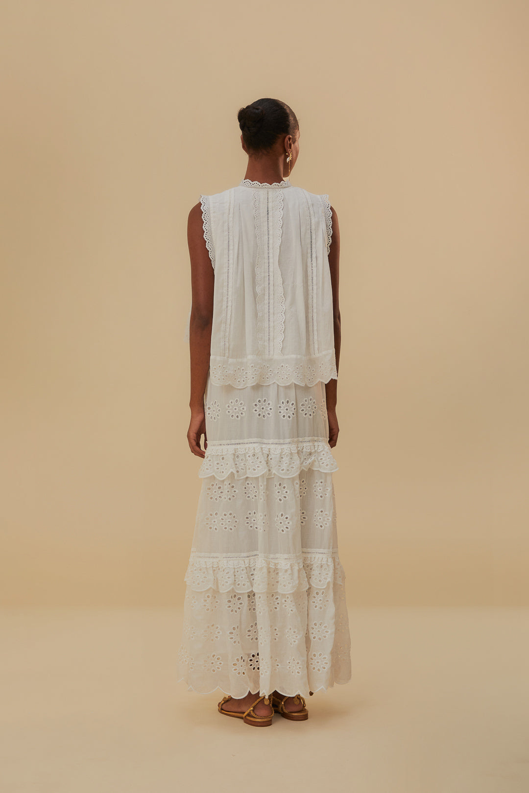 Jupe longue taille basse en coton - Blanc