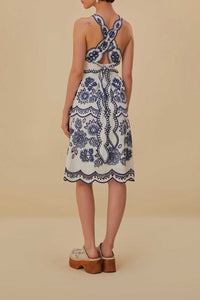 Robe midi Richelieu à découpes sans manches en lin - Blanc
