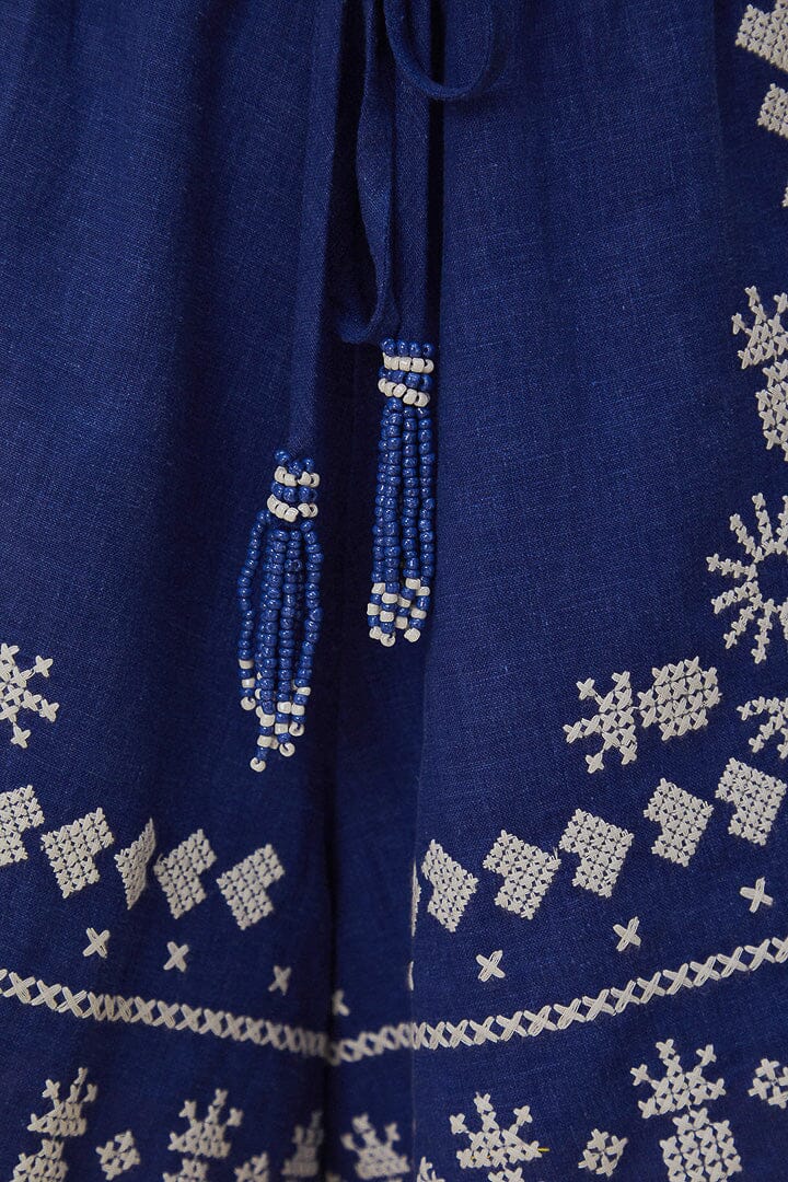 Short brodé en lin - Bleu