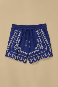 Short brodé en lin - Bleu