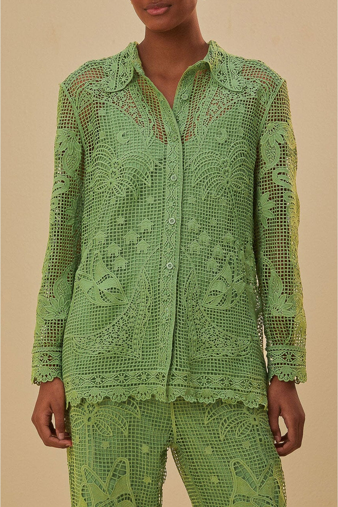 Chemise à manches longues en dentelle - Vert