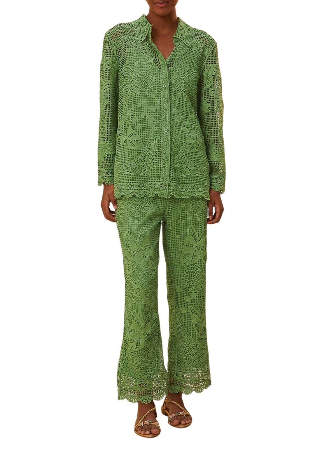 Chemise à manches longues en dentelle - Vert