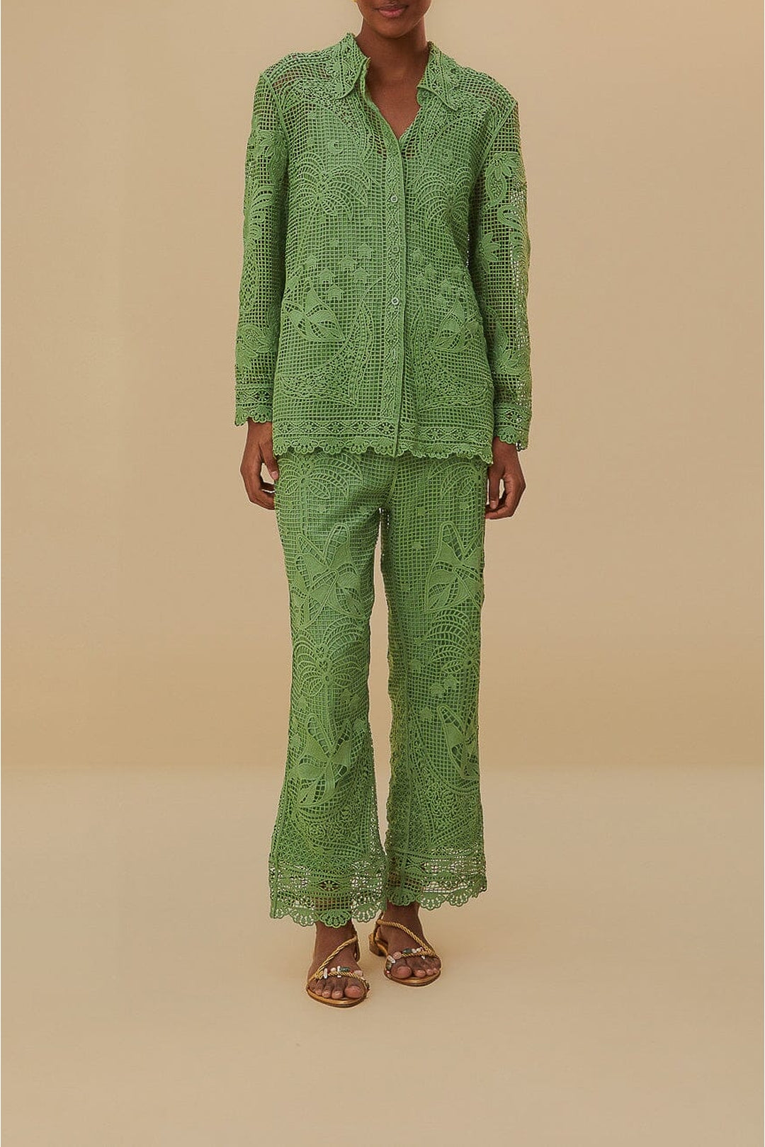 Chemise à manches longues en dentelle - Vert