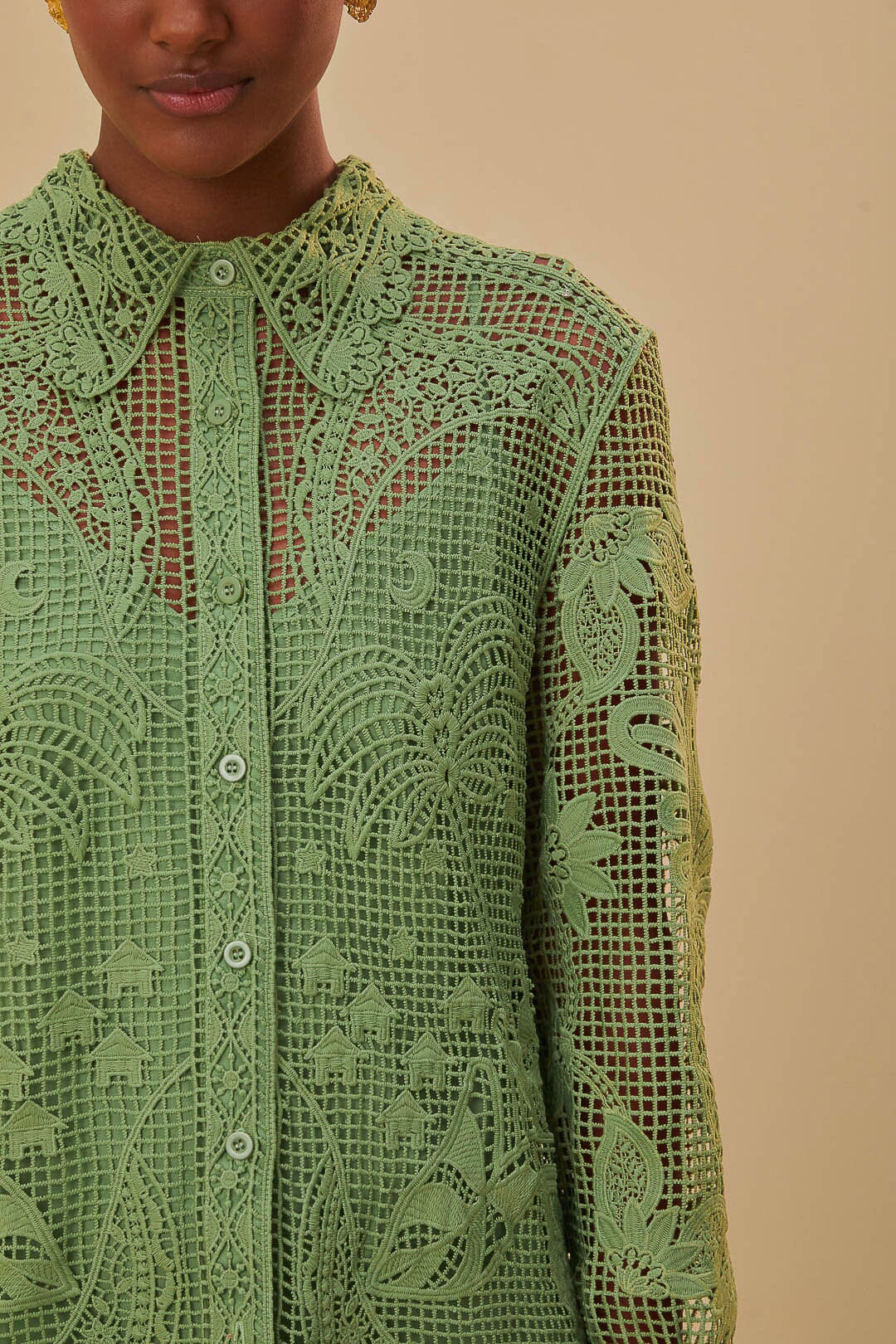 Chemise à manches longues en dentelle - Vert