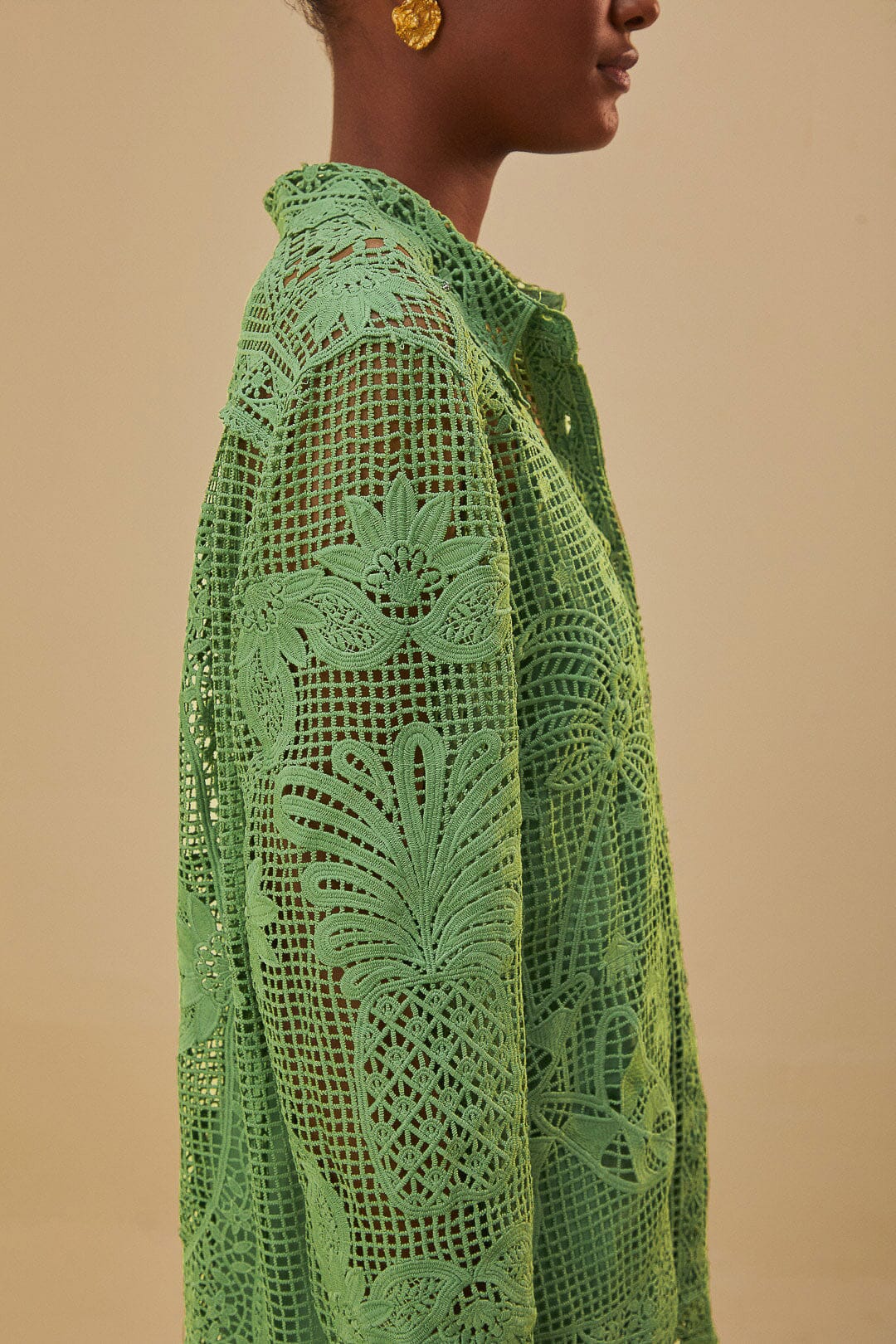 Chemise à manches longues en dentelle - Vert