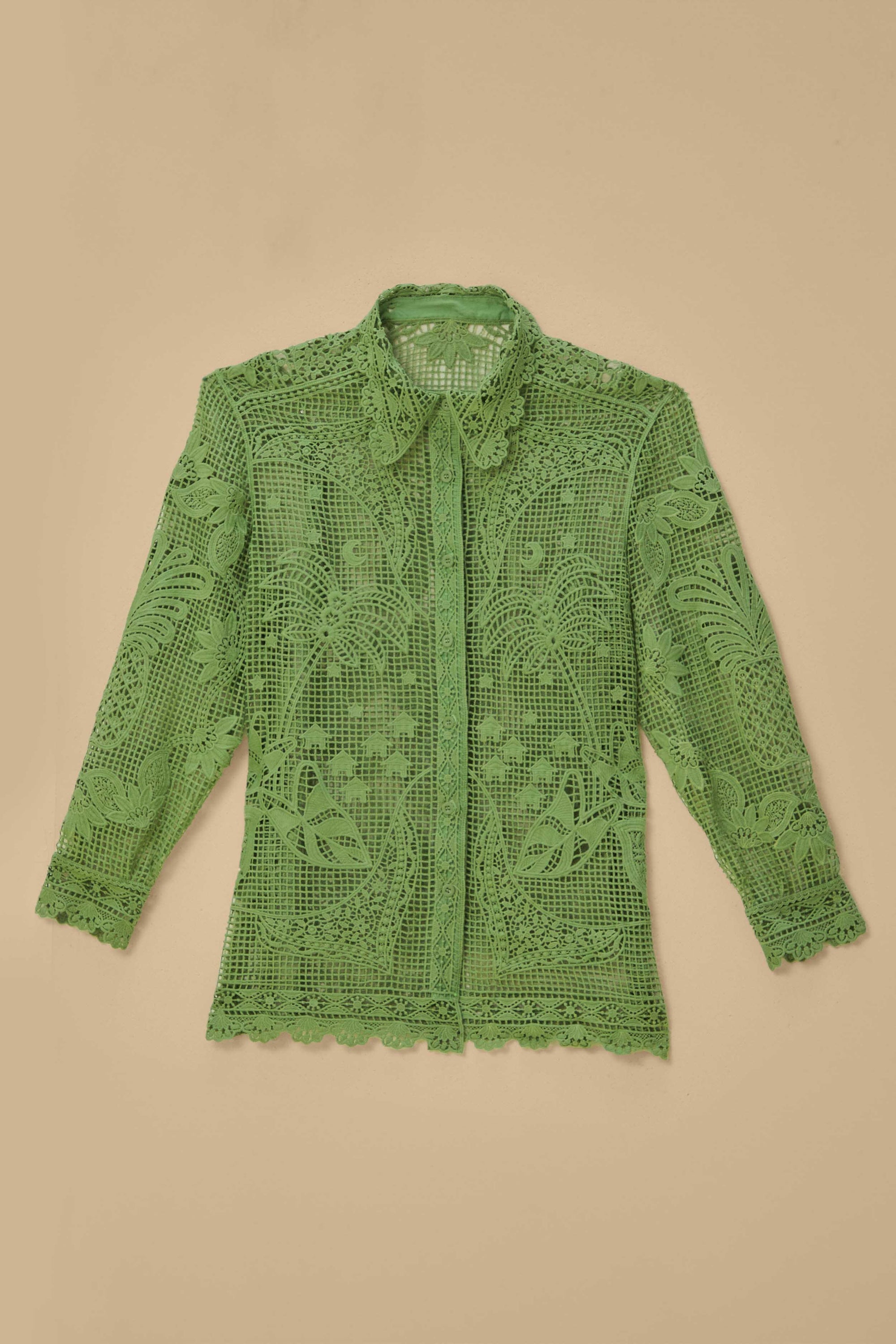 Chemise à manches longues en dentelle - Vert