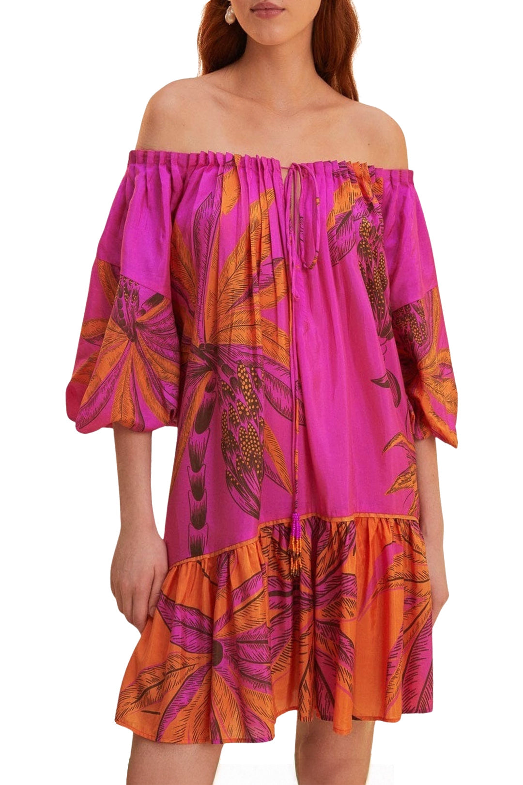 Robe courte à épaules dénudées en coton - Rose