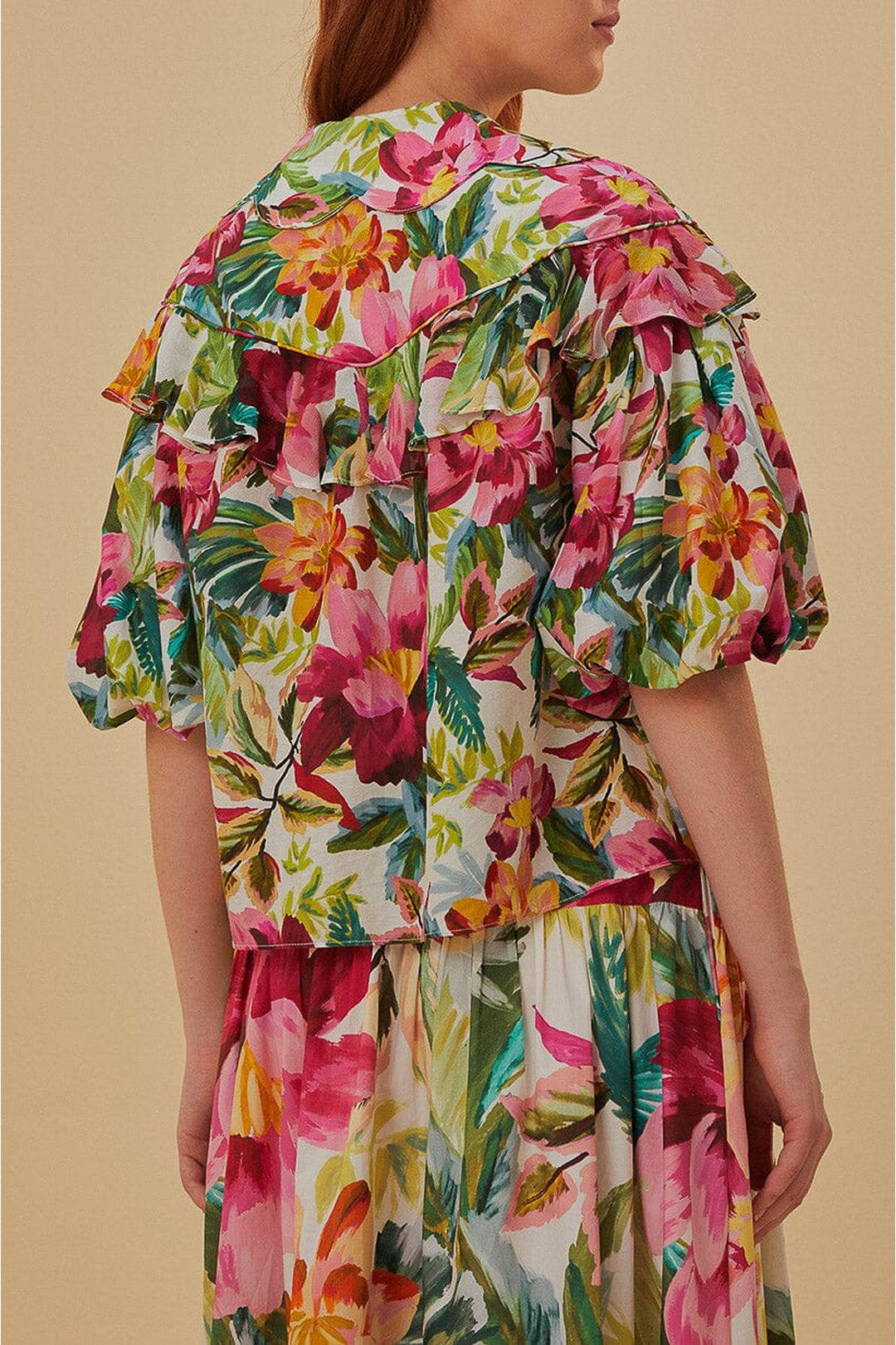 Blouse Painted Flowers à manches courtes en coton - Multicolor