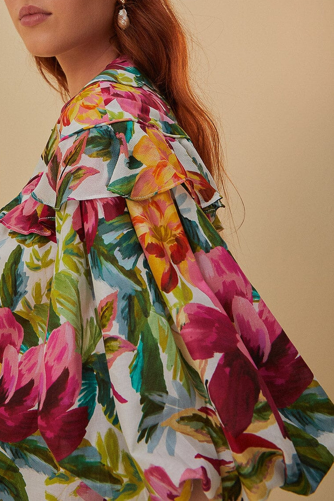 Blouse Painted Flowers à manches courtes en coton - Multicolor