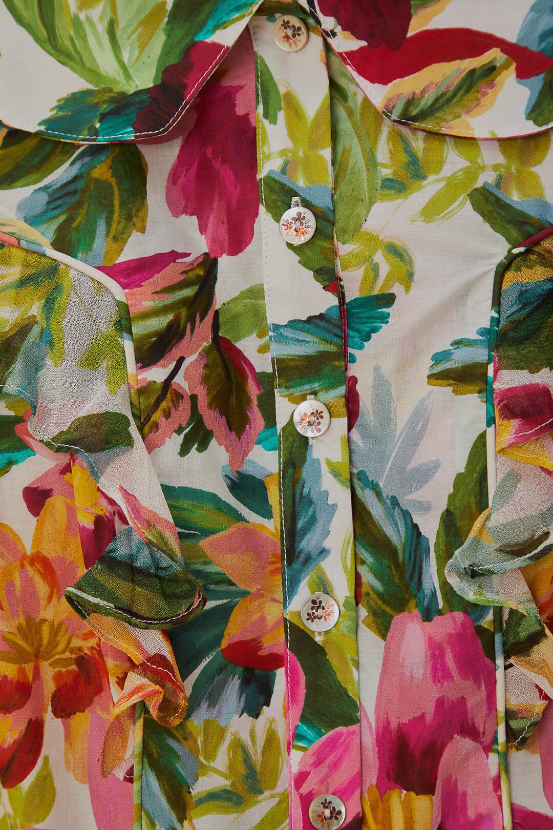 Blouse Painted Flowers à manches courtes en coton - Multicolor