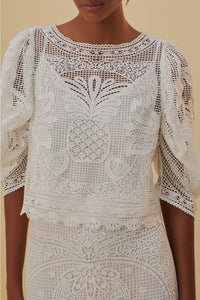 Blouse à manches courtes en dentelle - Blanc