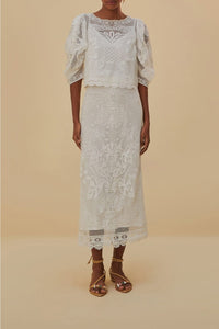 Blouse à manches courtes en dentelle - Blanc