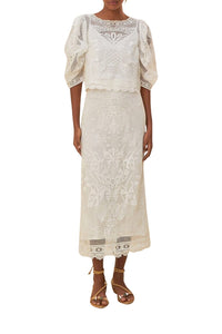 Blouse à manches courtes en dentelle - Blanc