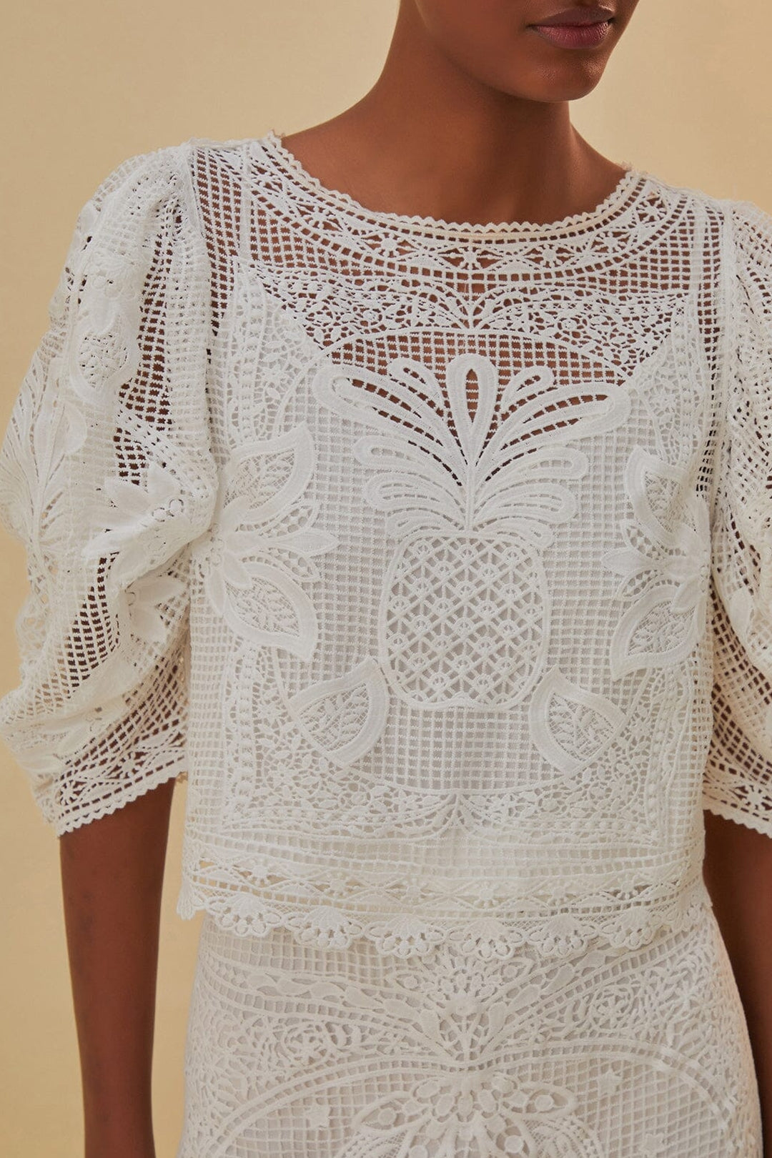 Blouse à manches courtes en dentelle - Blanc