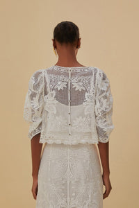 Blouse à manches courtes en dentelle - Blanc