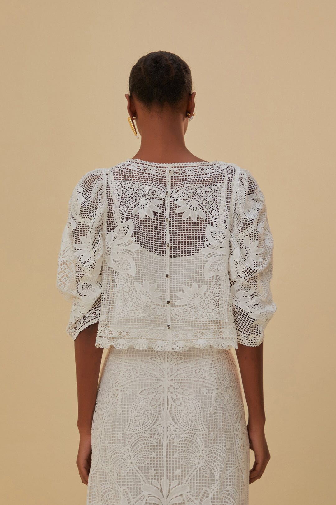 Blouse à manches courtes en dentelle - Blanc