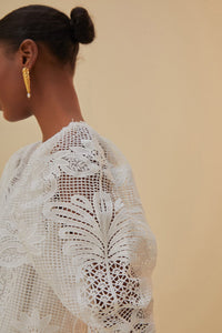 Blouse à manches courtes en dentelle - Blanc