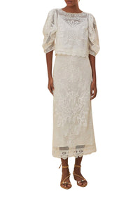 Jupe midi en dentelle - Blanc