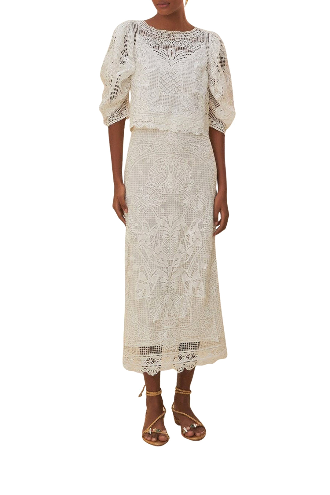 Jupe midi en dentelle - Blanc