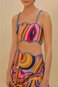 Top court Multicolor Waves en coton - Multicolore
