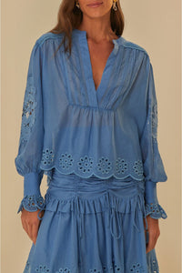 Blouse à manches longues en coton - Bleu