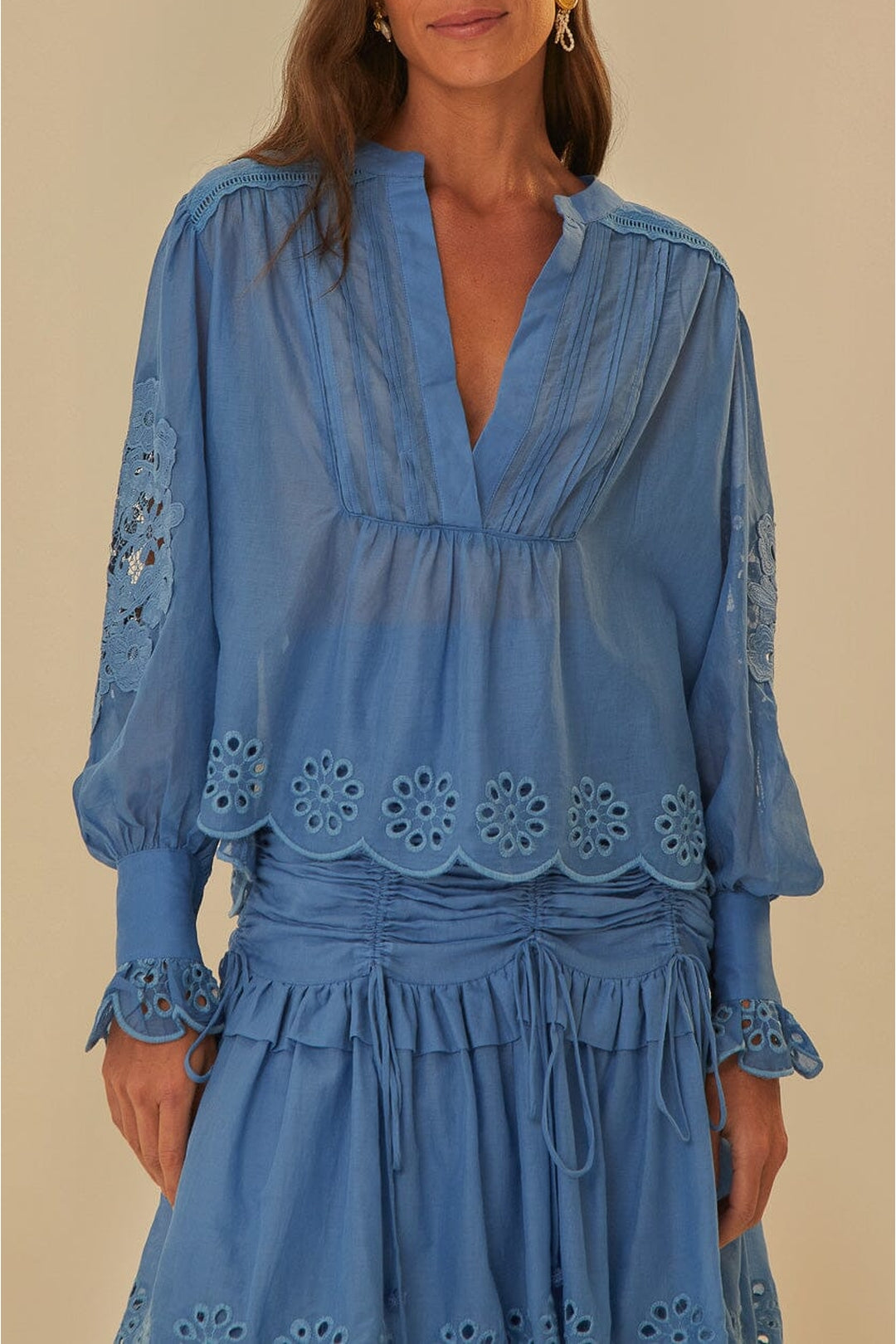 Blouse à manches longues en coton - Bleu