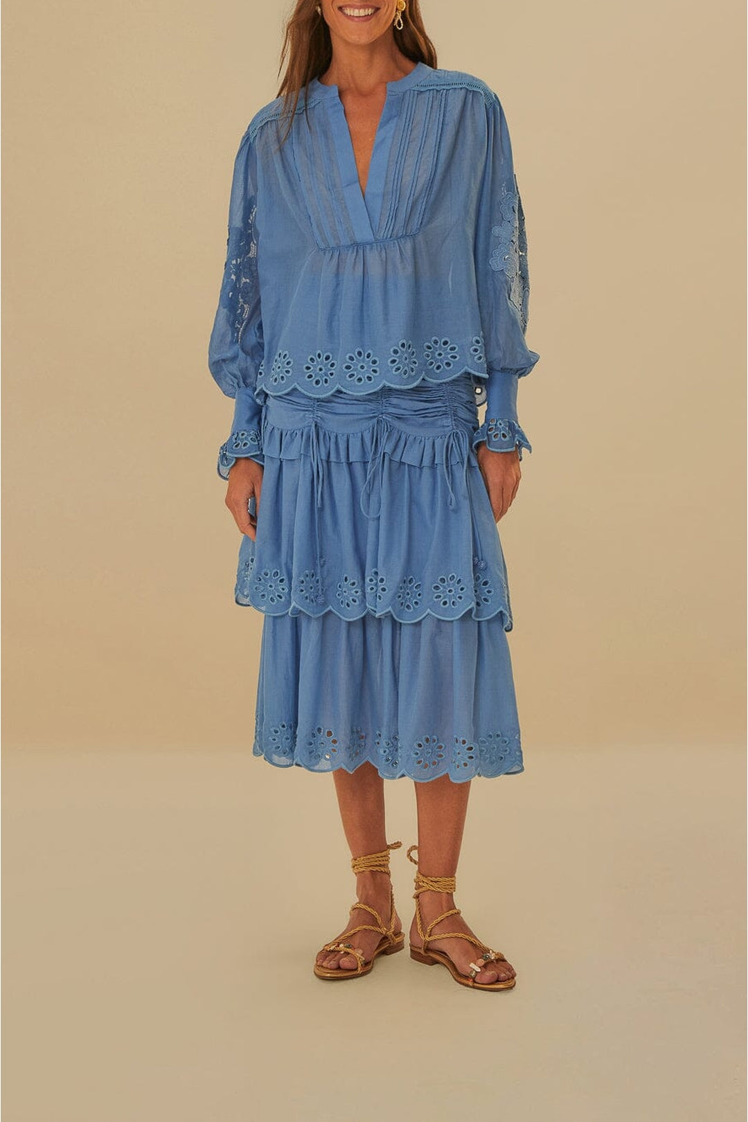 Blouse à manches longues en coton - Bleu