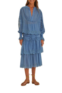 Blouse à manches longues en coton - Bleu
