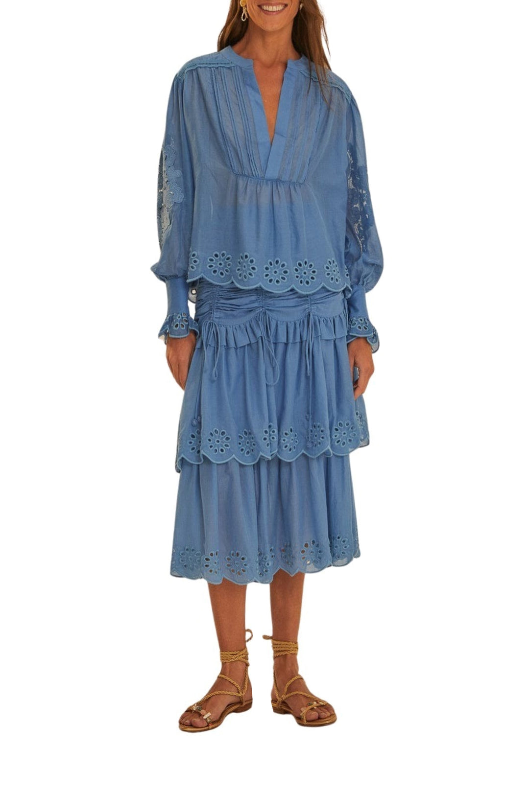 Blouse à manches longues en coton - Bleu
