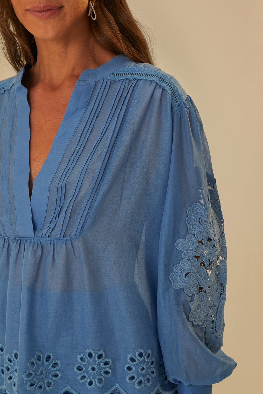 Blouse à manches longues en coton - Bleu