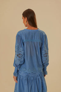 Blouse à manches longues en coton - Bleu
