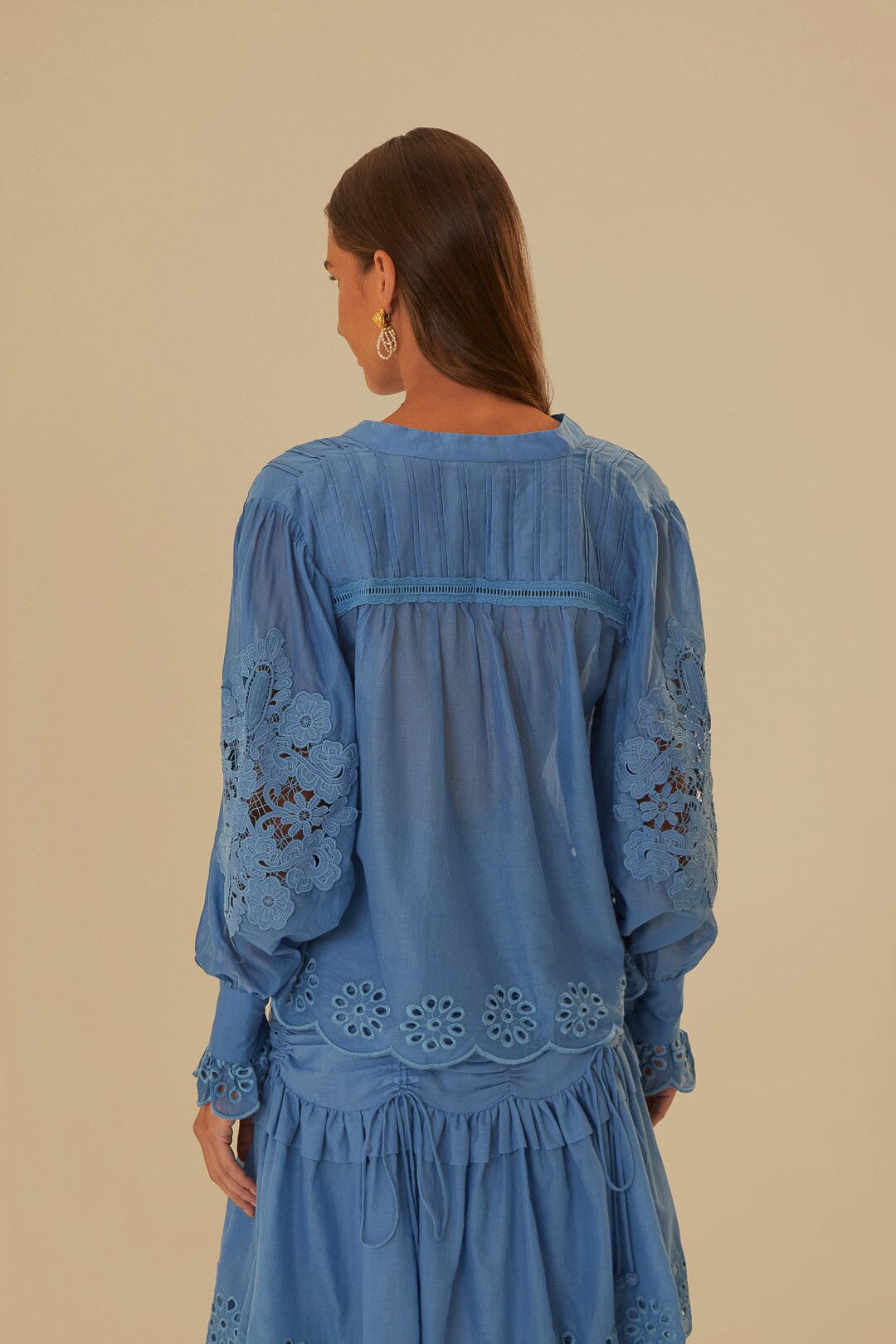 Blouse à manches longues en coton - Bleu