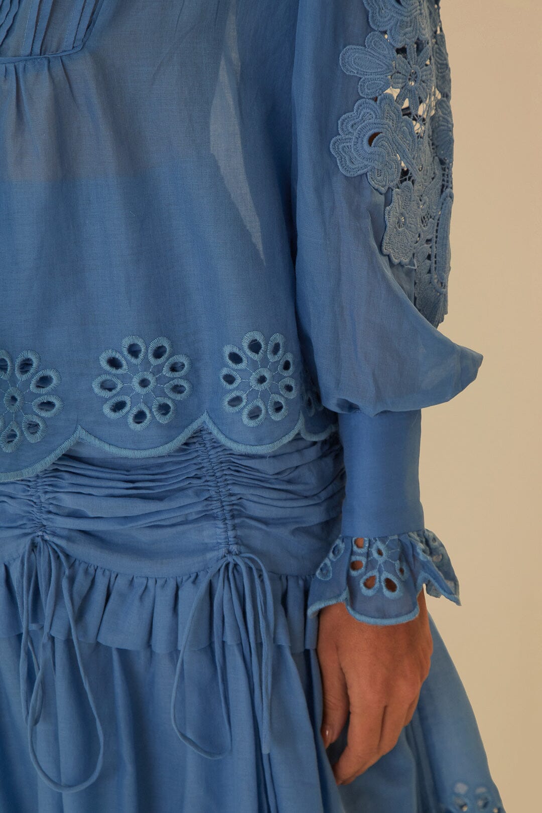 Blouse à manches longues en coton - Bleu