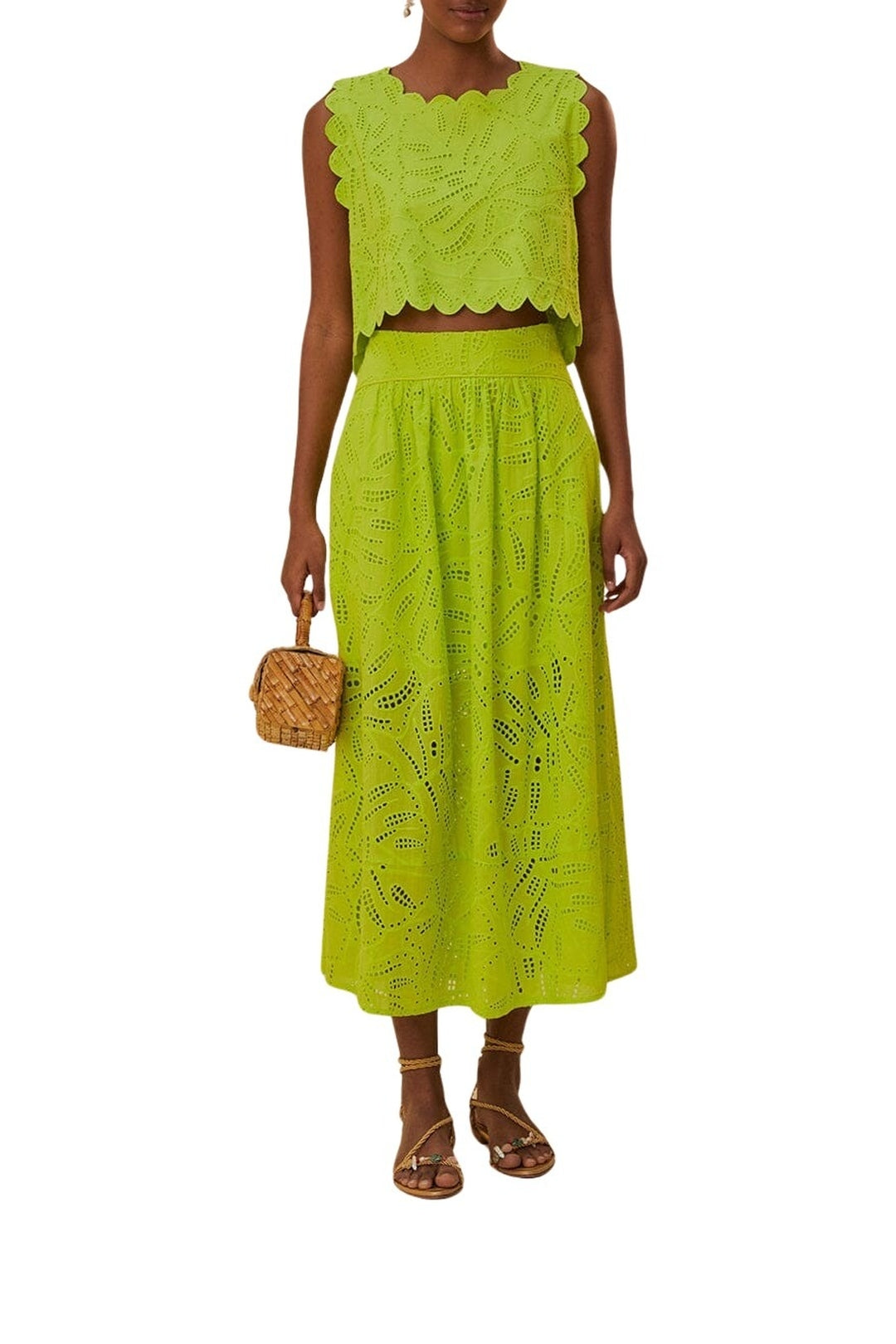 Jupe longue Monstera en coton - Vert