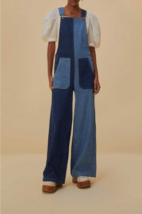 Salopette en denim à patch - Bleu