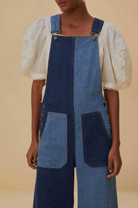Salopette en denim à patch - Bleu