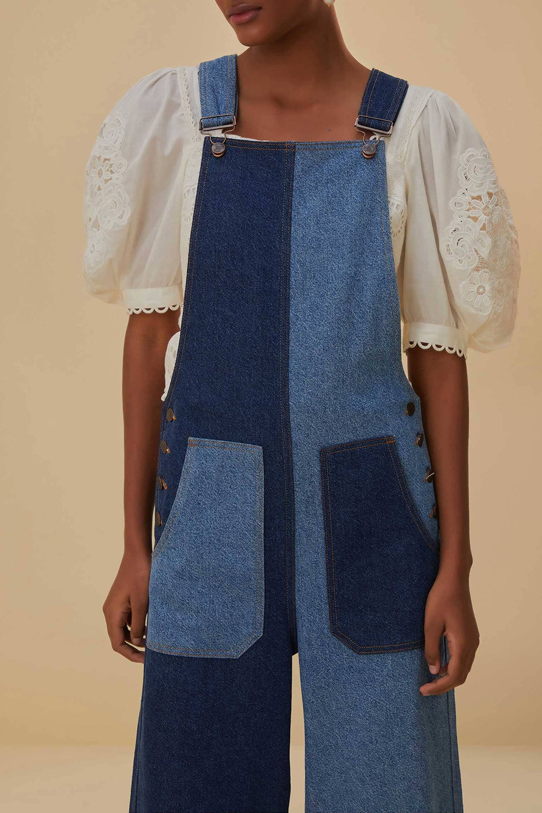 Salopette en denim à patch - Bleu