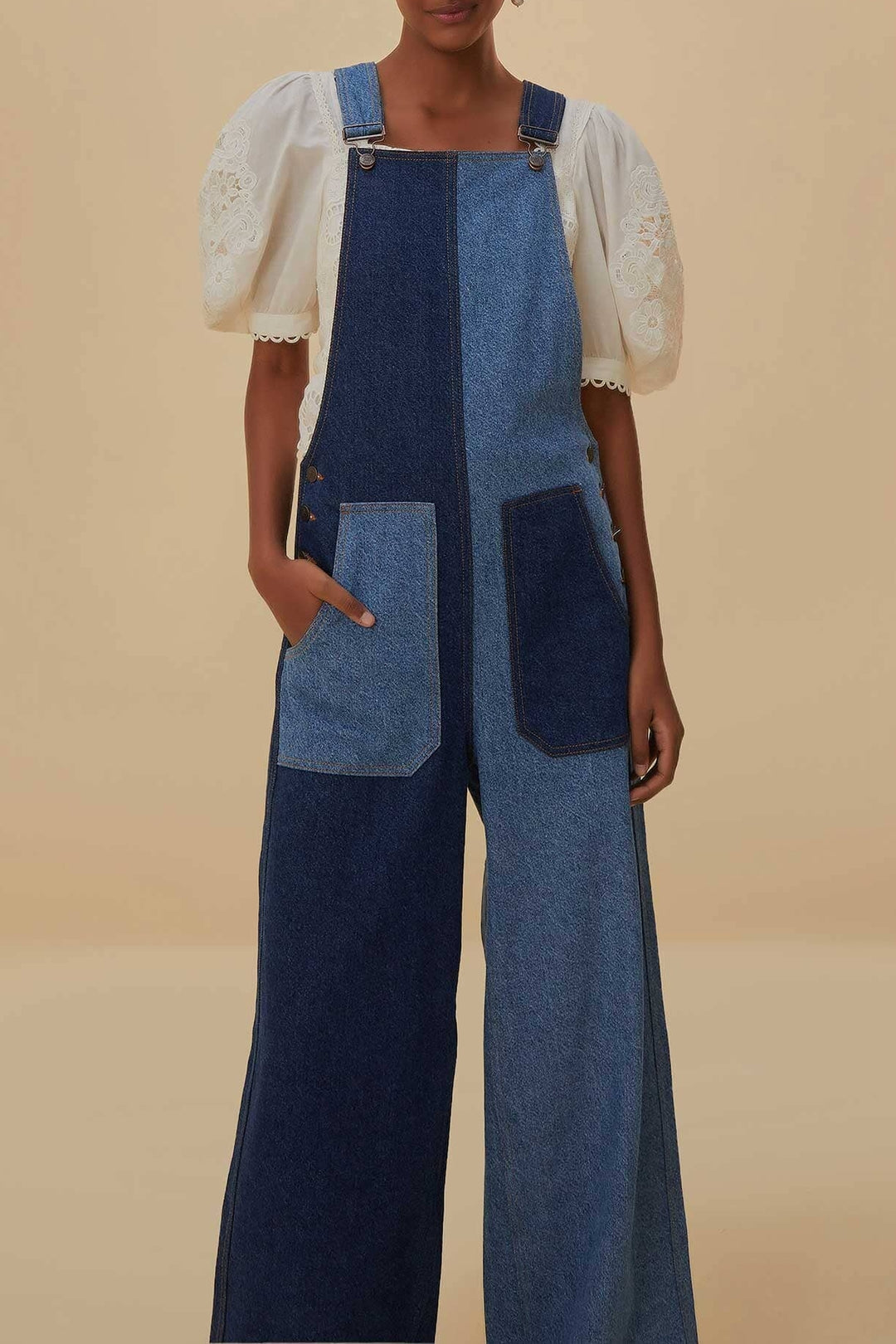 Salopette en denim à patch - Bleu