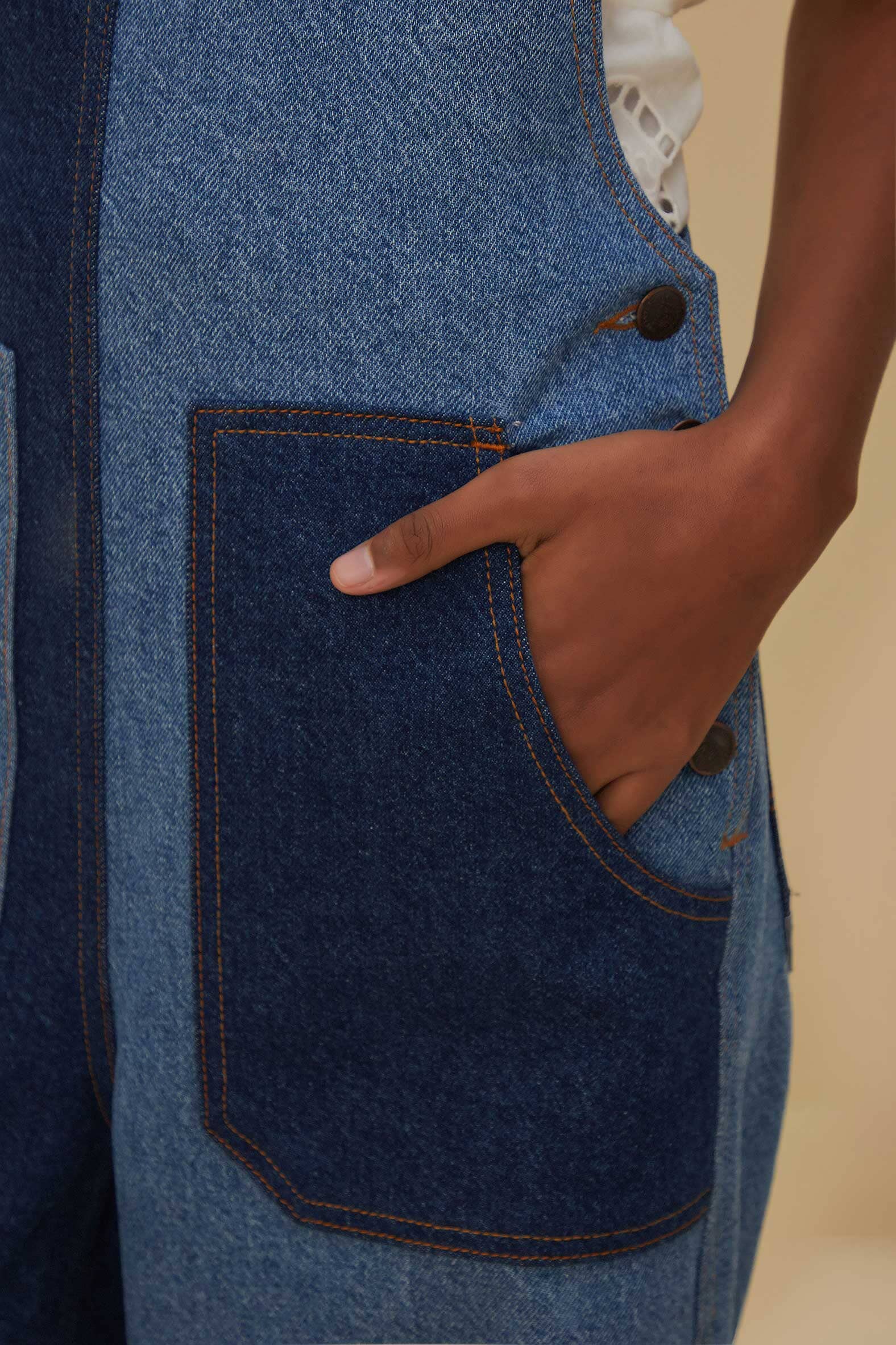 Salopette en denim à patch - Bleu