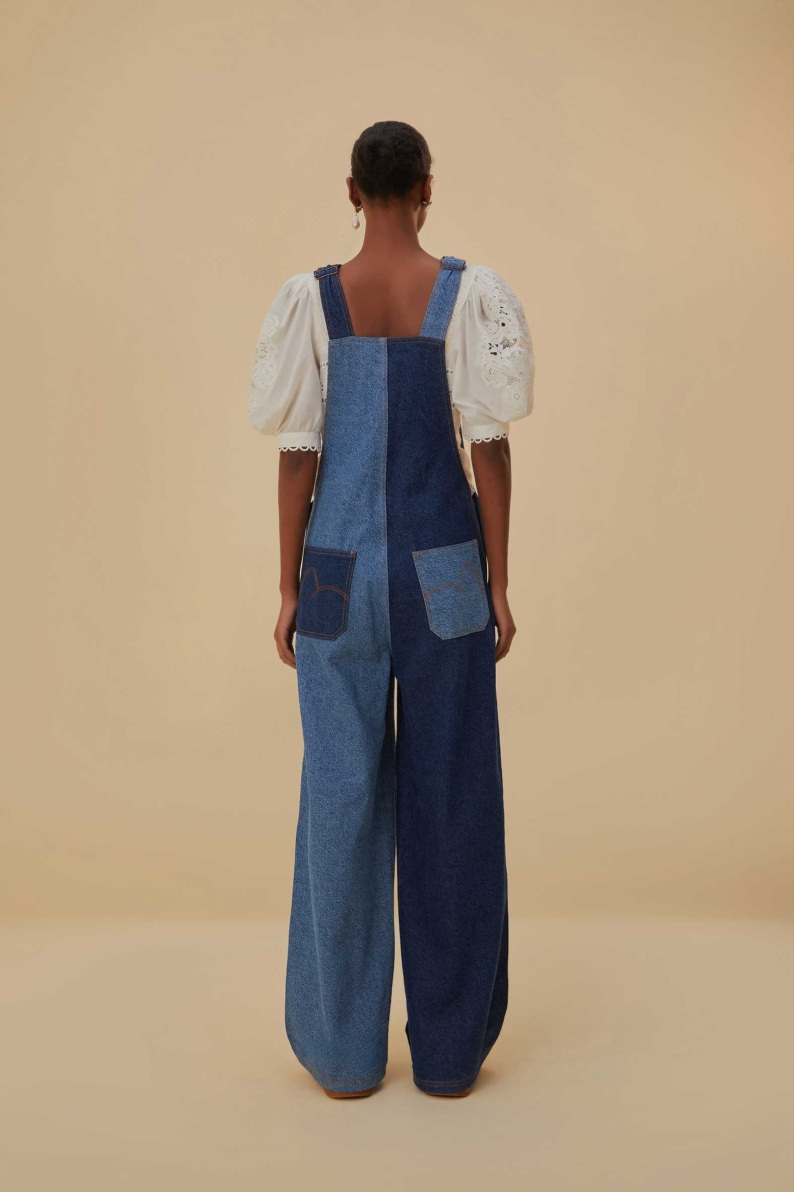 Salopette en denim à patch - Bleu