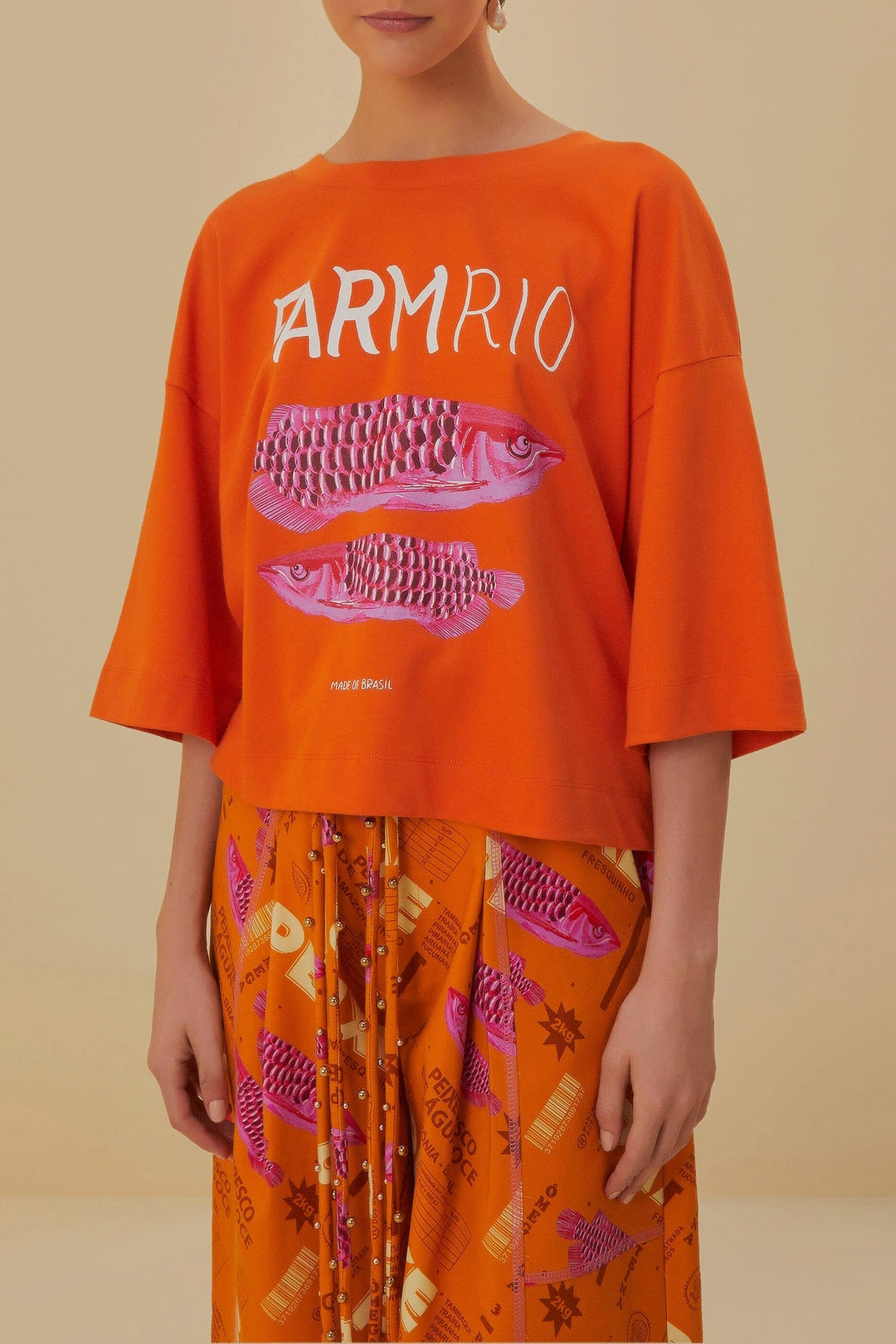 T-shirt Farmrio à coupe carrée en coton - Orange