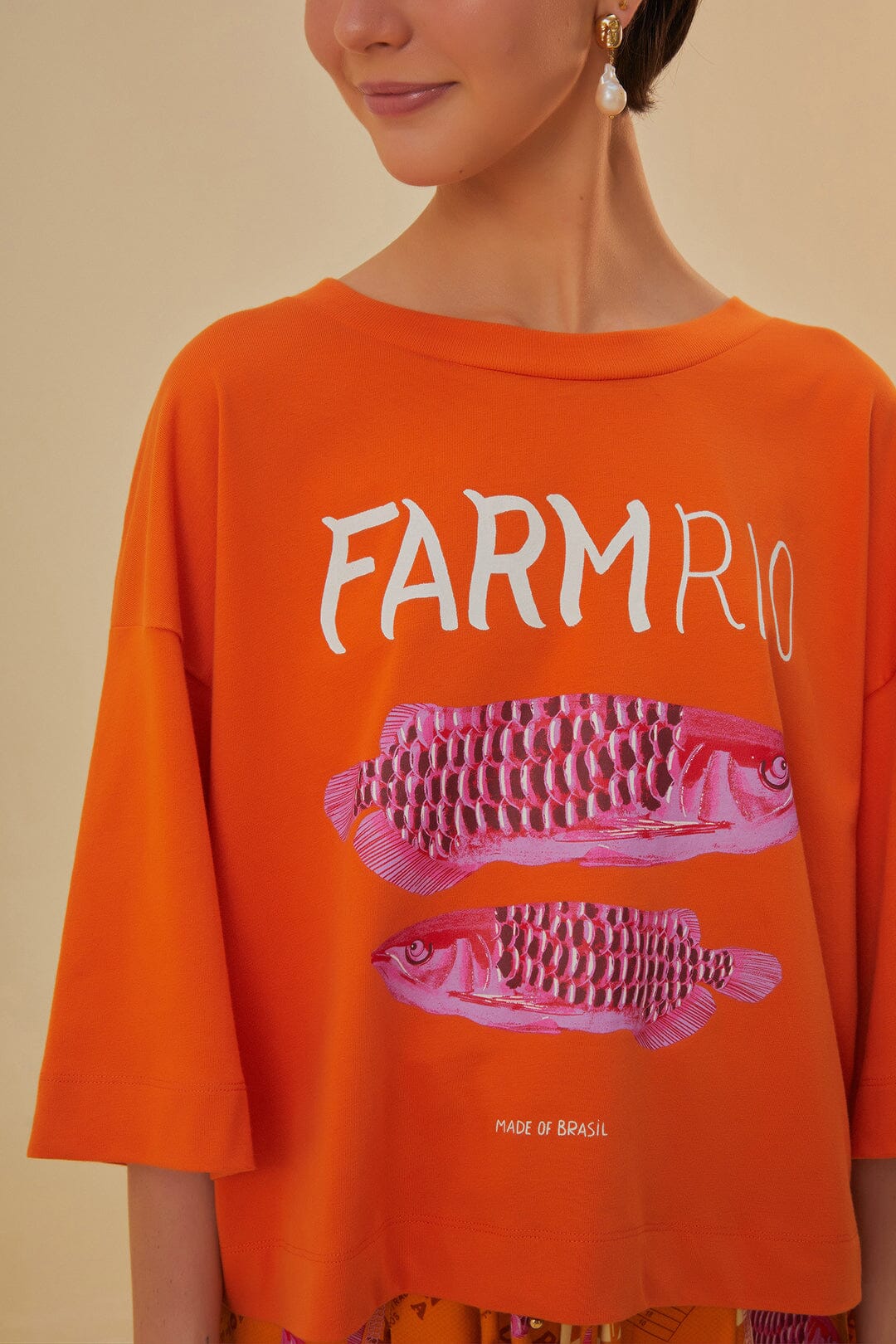 T-shirt Farmrio à coupe carrée en coton - Orange