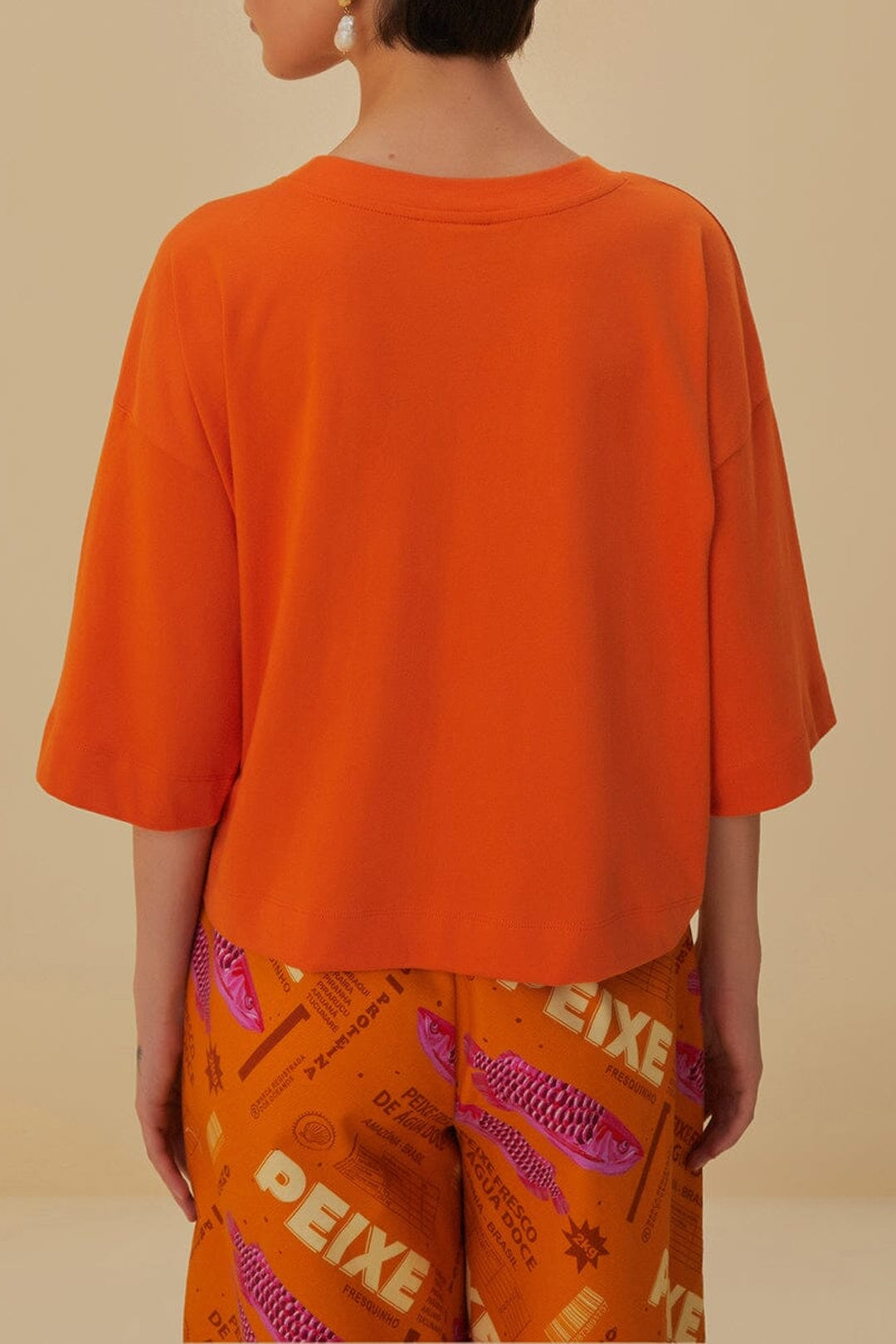 T-shirt Farmrio à coupe carrée en coton - Orange