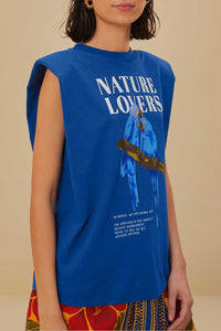 T-shirt Nature Lovers à carreaux en coton - Bleu